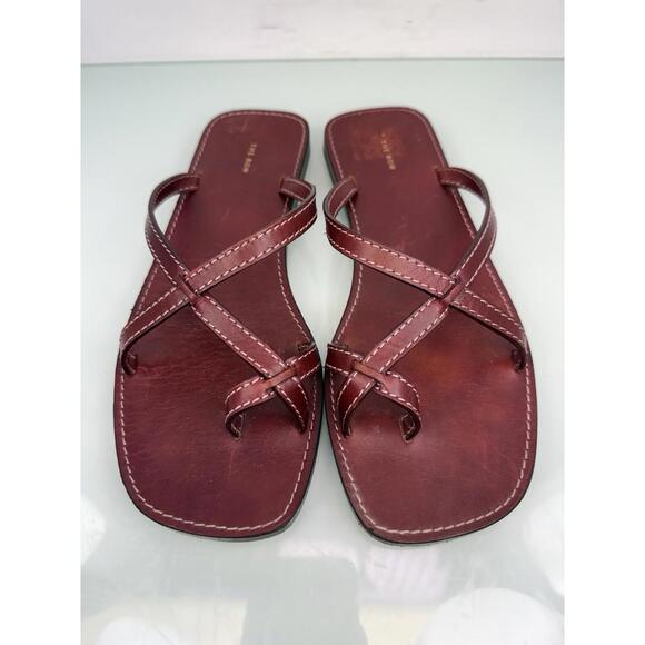 THE ROW Shoes - The Row Canal Burgundy Leather Toe Loop Sandals Framboise EU 36.5 Italy